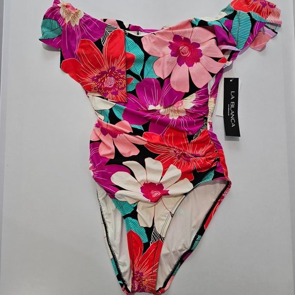 La Blanca Off-the-Shoulder Ruffled One-Piece Swimsuit Size 4 - Picture 5 of 8